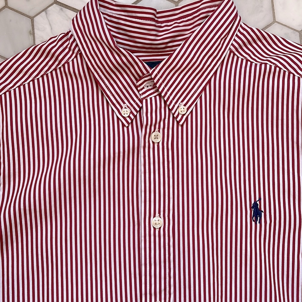 Red and white striped Ralph Lauren boys buttons down.